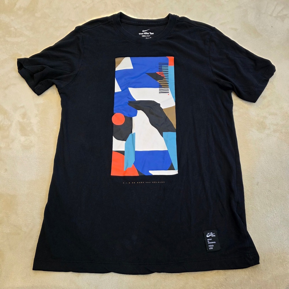 Nike Dri-FIT AIR Hola Lou Running T-Shirt Mens S Black Graphic Crew DR7666-010